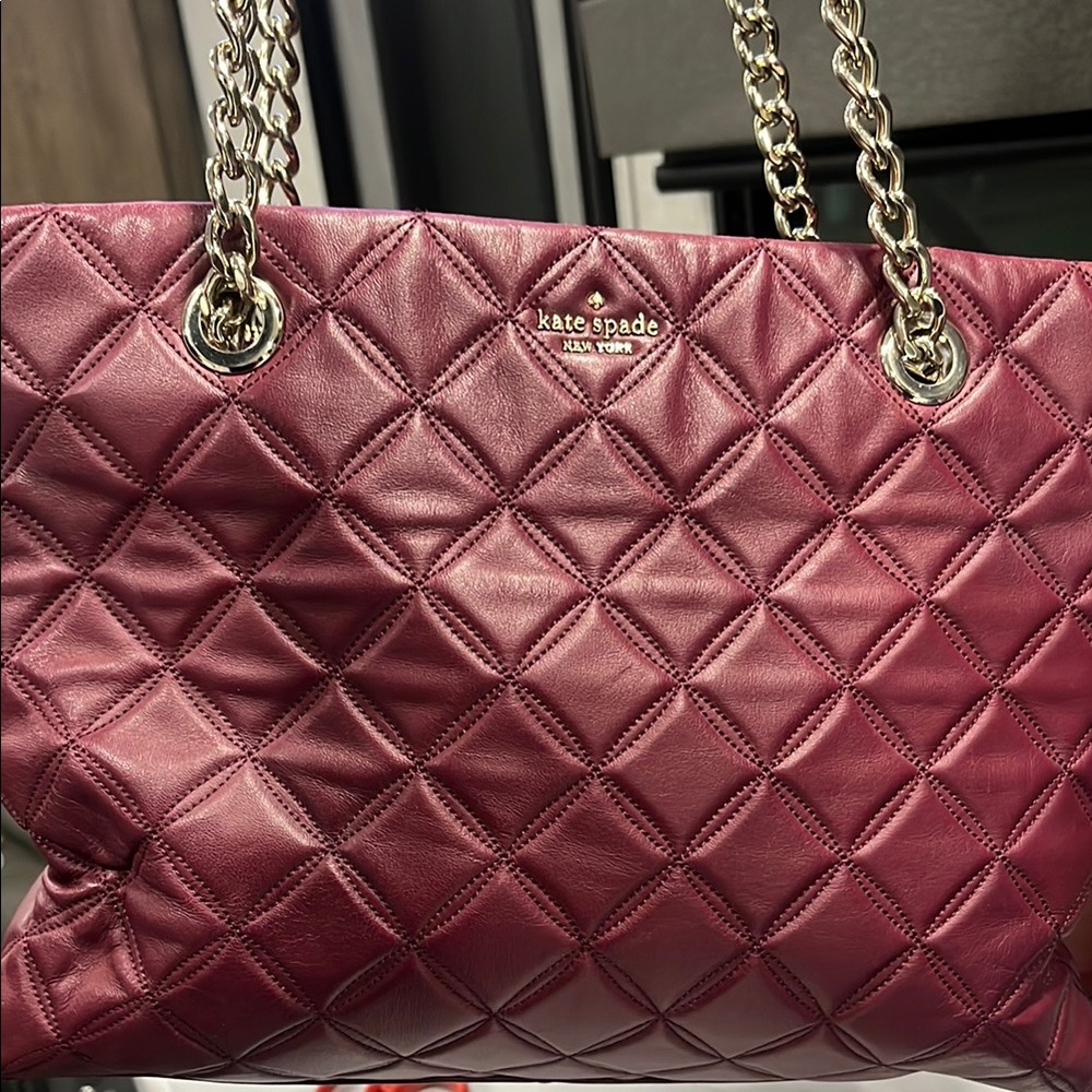 Kate Spade Red Quilted Shoulder Bag with Chain Straps